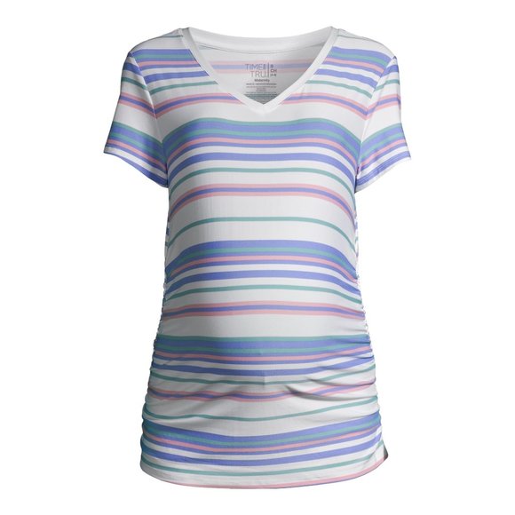 Time and Tru Maternity Basic Short Sleeve T-Shirt Striped XL - Picture 2 of 5